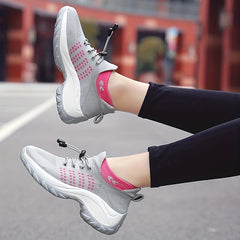 Women's Lace Up Flying Woven Walking Shoes Non Slip Chunky Sneakers