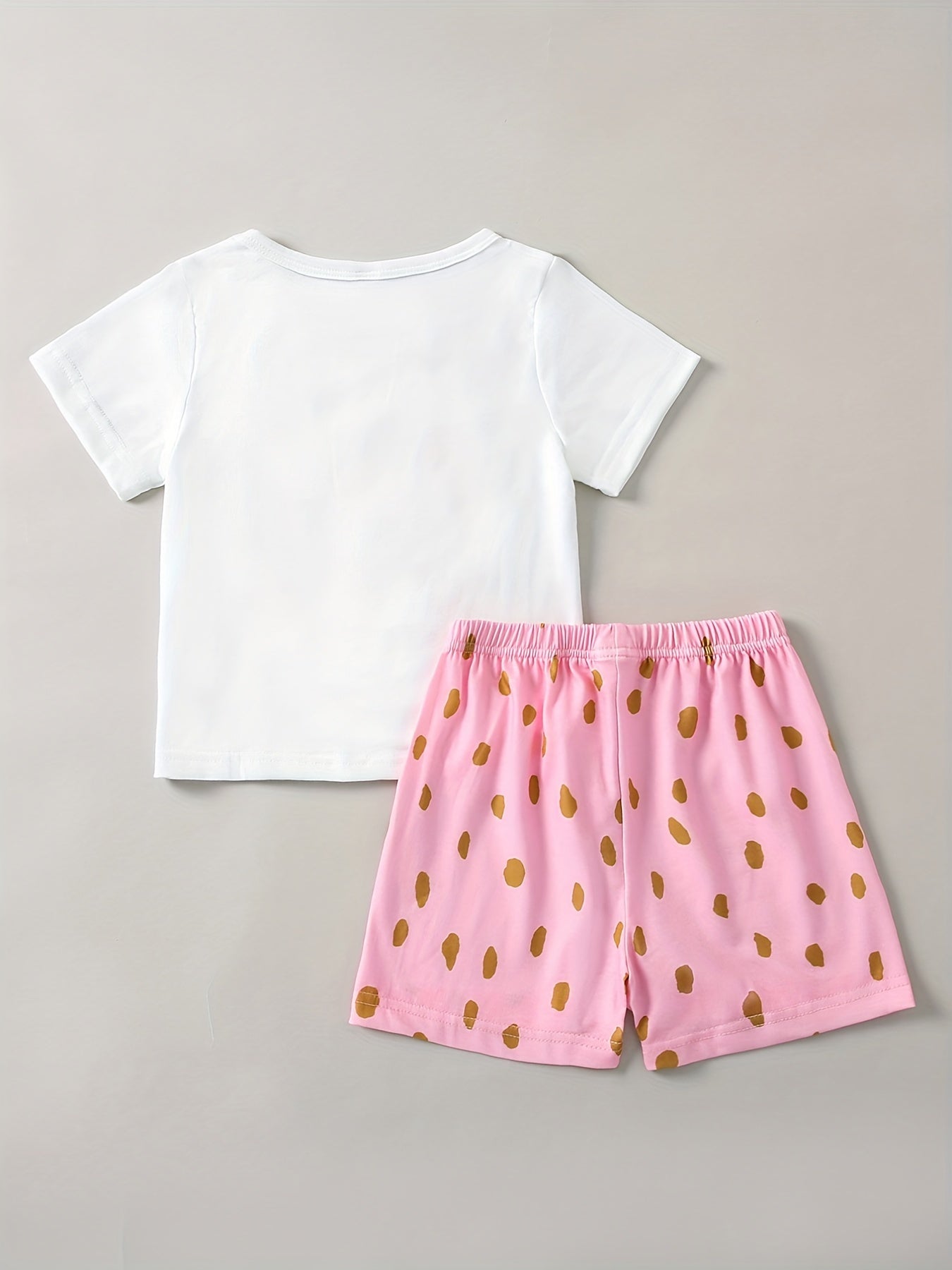 Girl's 2pcs Pajamas Set Cartoon Cat & Polka Dot Print Loungewear