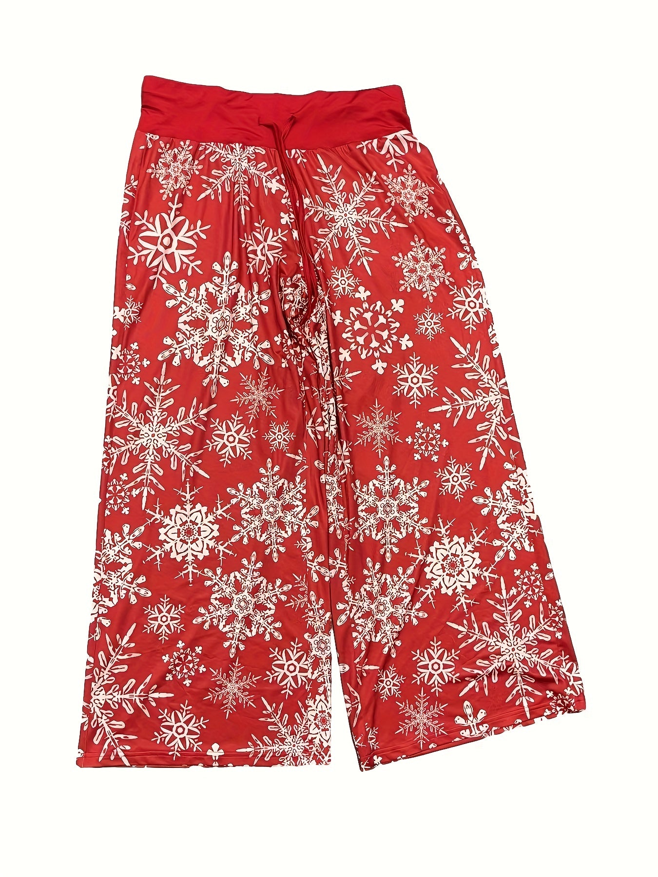 Women's Plus Snowflake Print High Rise Wide Leg Trousers