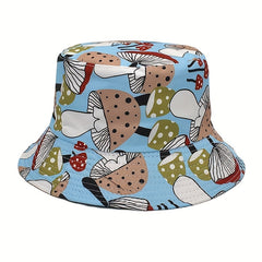 Cartoon Mushroom Bucket Hat Print Reversible Basin Hat