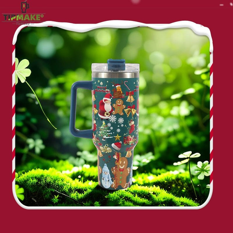 40oz Christmas Pattern Water Bottle Portable Insulated Cup