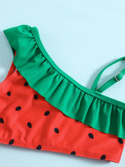 Girls Watermelon One Shoulder Bikini Swimsuit Set