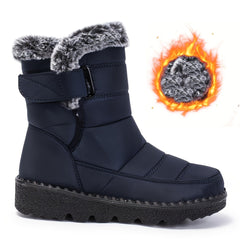 Women's Winter Snow Boots Waterproof Hook & Loop Comfort Mid Calf Booties