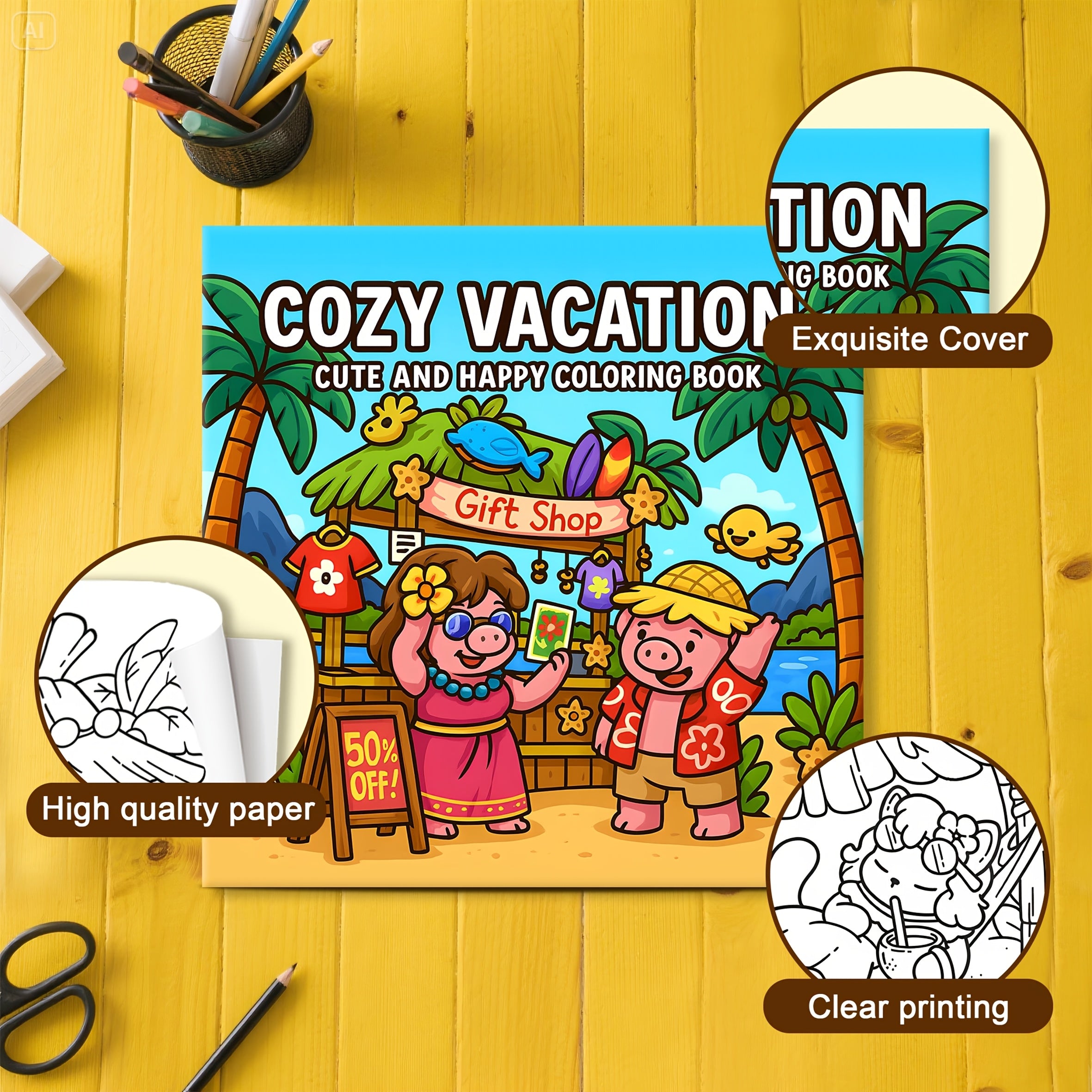Tropical Beach Adult Coloring Book - 24 Pages of Summer Fun Scenes