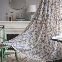 American Flower Cotton and Linen Curtain with Beige Fringed