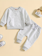 Toddler Boys Set Long Sleeve Pullover Top & Drawstring Pants 2pcs Outfit