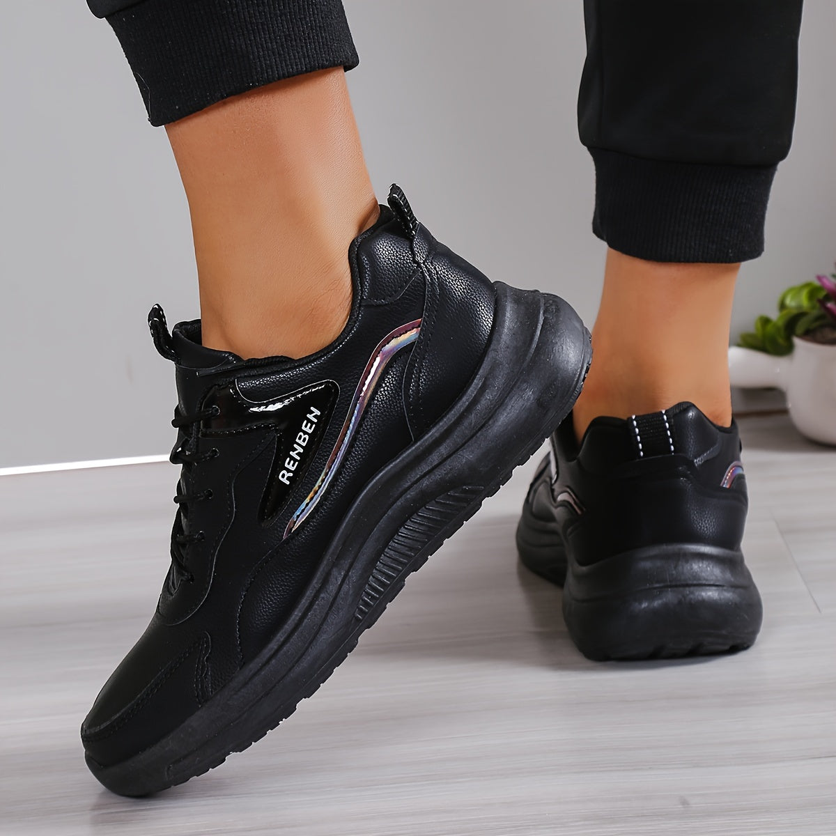 Men's Solid Sneakers Comfy Non Slip Casual Lace Up Durable Shoes