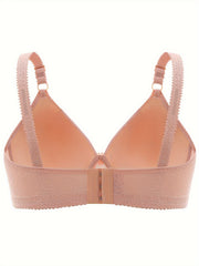 Plus Size Leaf Print Lace Applique Wireless Bra