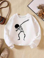 Funny Skeleton Print Boys Casual Sweatshirt Long Sleeve Crew Neck Tops