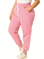 Solid Elastic Waist Gym Joggers With Pockets
