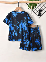 Boys Tie Dye Casual Outfit Round Neck T shirt & Shorts Kids Summer Clothes Sets