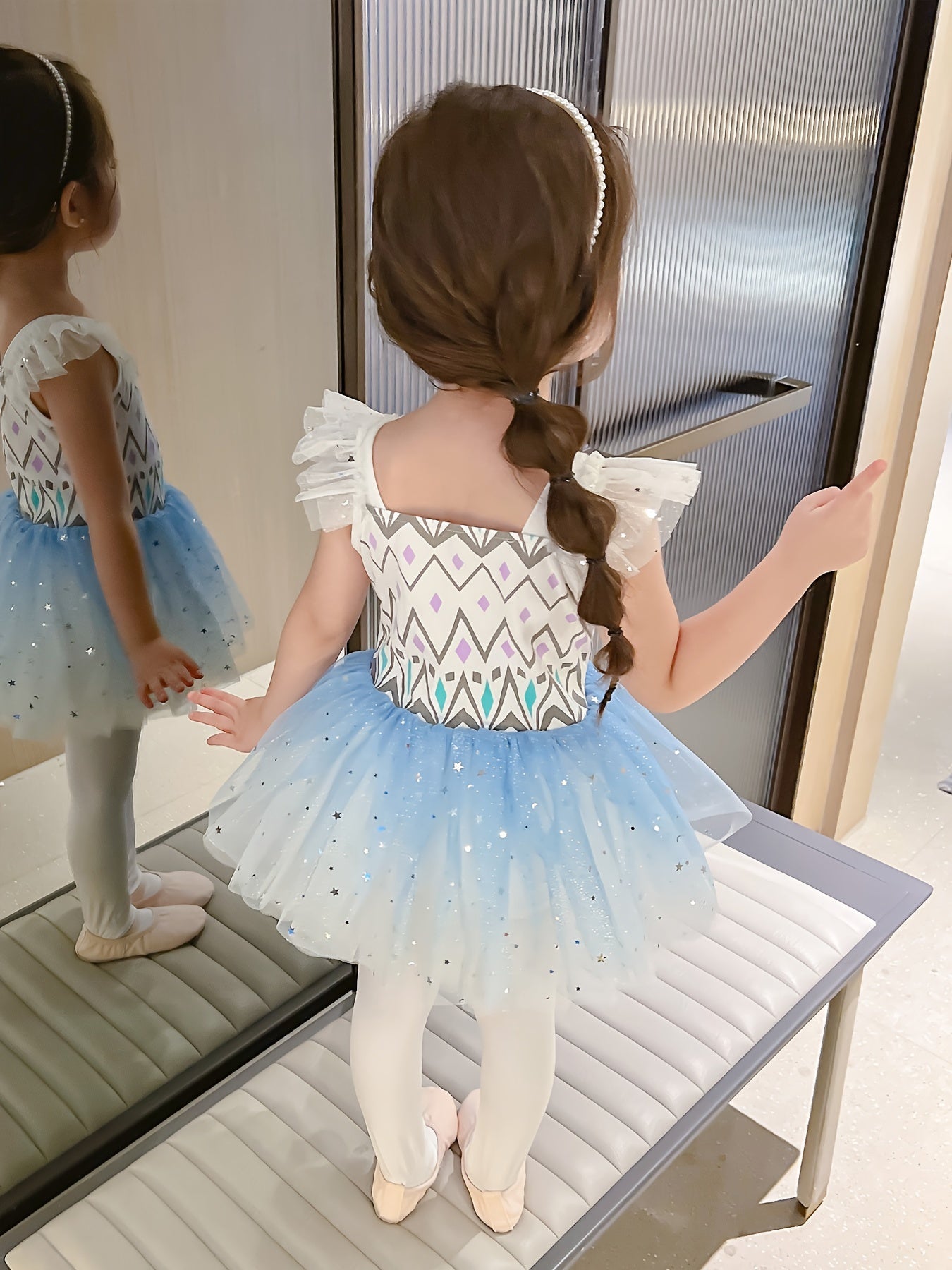 Sequin Flutter Trim Ballet Leotard Tutu Dress for Girls Dance Performance