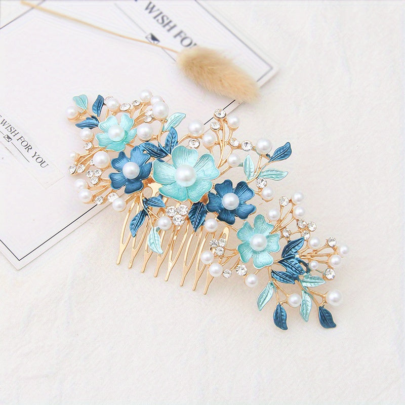 Faux Pearl Flower Hair Comb Bridal Insert Comb