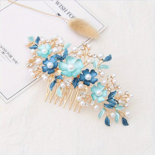 Faux Pearl Flower Hair Comb Bridal Insert Comb