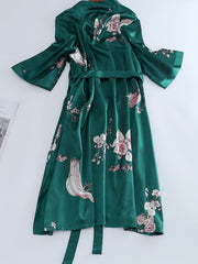 Floral Print Satin Robe With Belt Plus Loungewear Nightgown