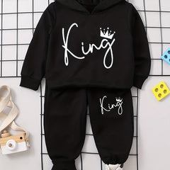 Toddler Boy's 2pcs Hoodie & Sweatpants Set KING Print Top Casual Outfits