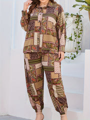 Women's Plus Paisley & Scarf Print Blouse & Pants Outfit 2 Piece Set