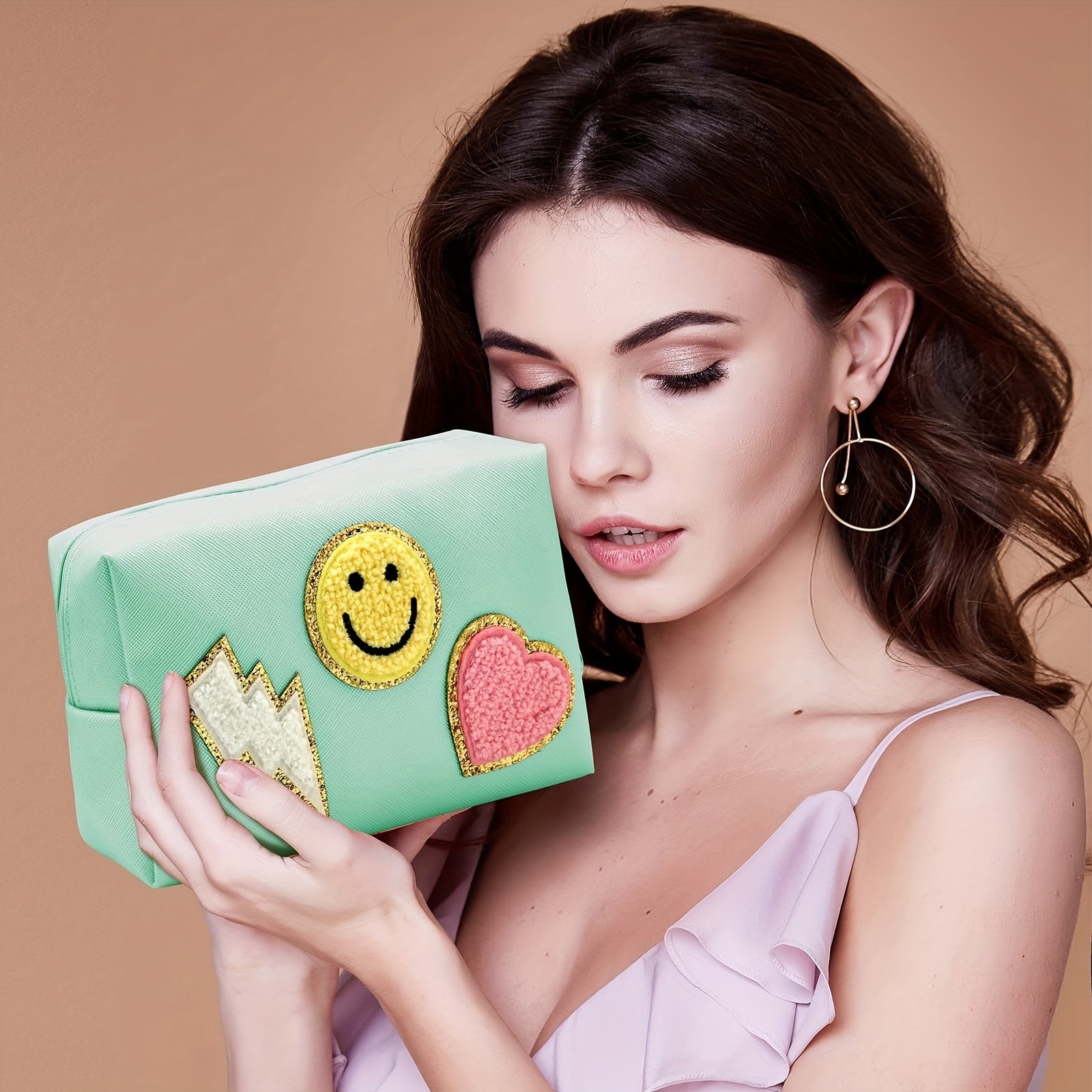 Lightning Cloud Heart Patch Cosmetic Pouch Makeup Bag Travel Zipper Pouch