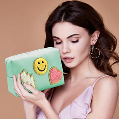 Lightning Cloud Heart Patch Cosmetic Pouch Makeup Bag Travel Zipper Pouch