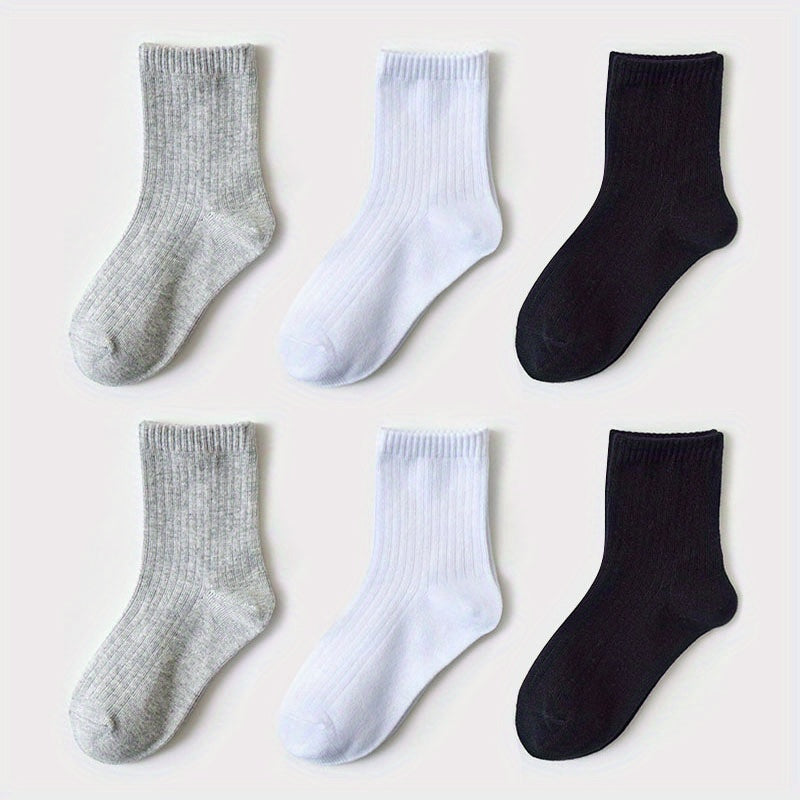 6 Pairs Boys Cotton Crew Socks for Kids Toddlers