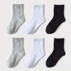 6 Pairs Boys Cotton Crew Socks for Kids Toddlers