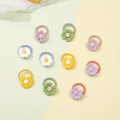 10pcs Girls Flower Hair Bands Elastic Hair Ties Headwear Accessories