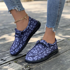 Leopard Pattern Canvas Loafers Slip On Platform Sneakers