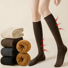 5 Pairs Warm Knee High Calf Socks Women's Stockings Solid Color