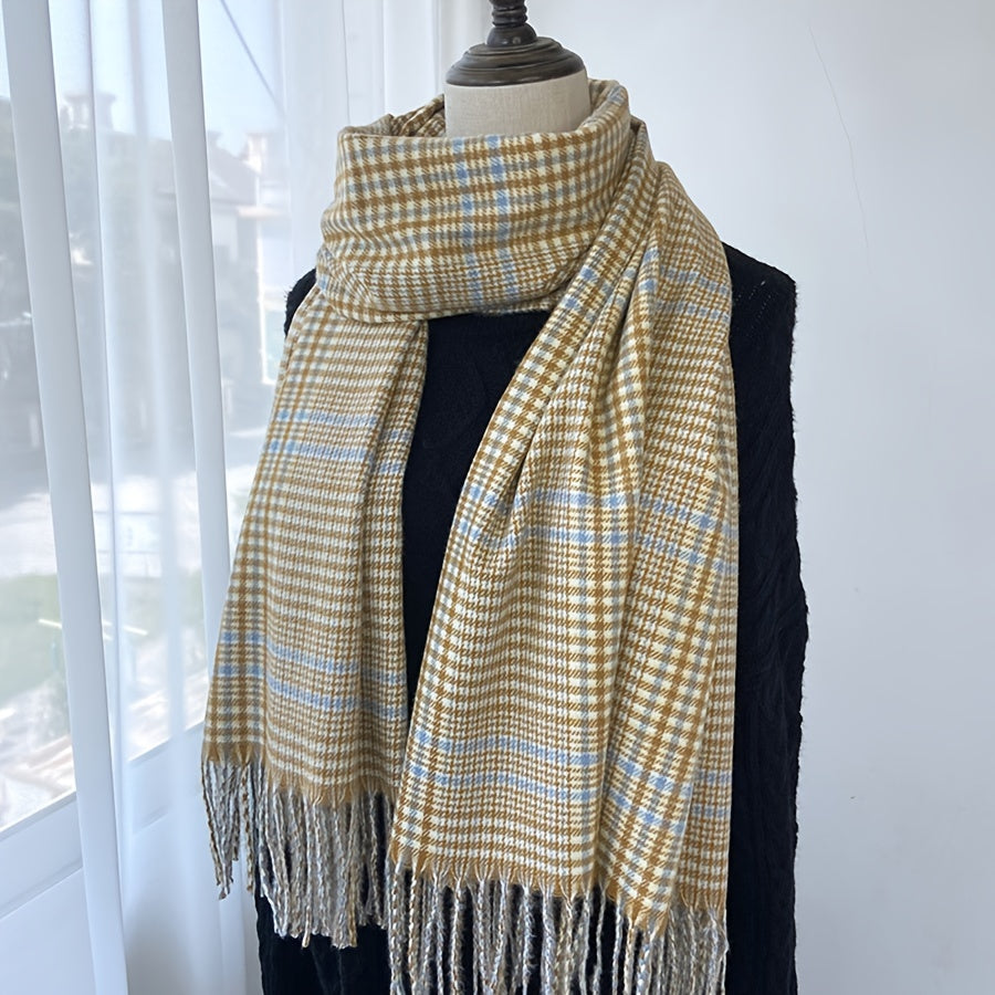 Plaid Scarf Winter Warm Cashmere-Like Women Long Scarves Lady Tassel Shawl