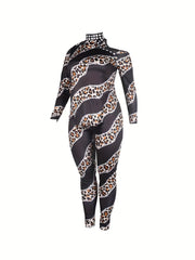 Leopard Patchwork Print Two-piece Set Cold Shoulder Split T-shirt & Casual Pants