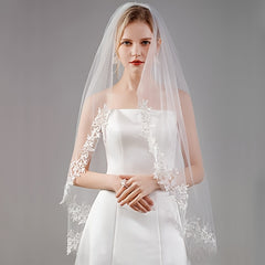 Mid Length Lace Bridal Veil with Comb for Wedding Ceremony