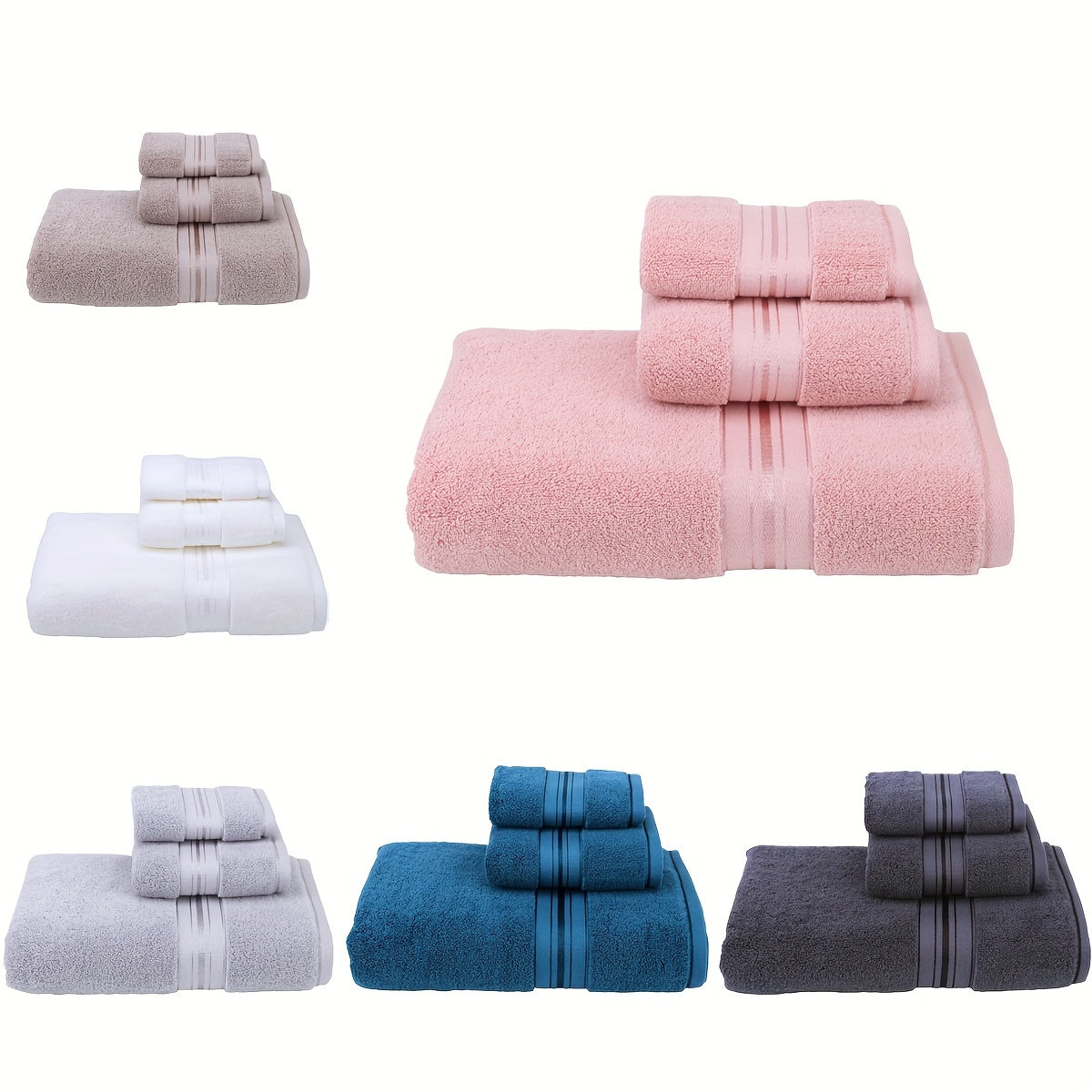 6pcs Solid Bathroom Towels Set Soft Cotton Towels - 6 Colors