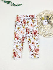 2pcs Toddler Baby Girls Cropped Leggings Flower Heart Allover Print Crop Pants