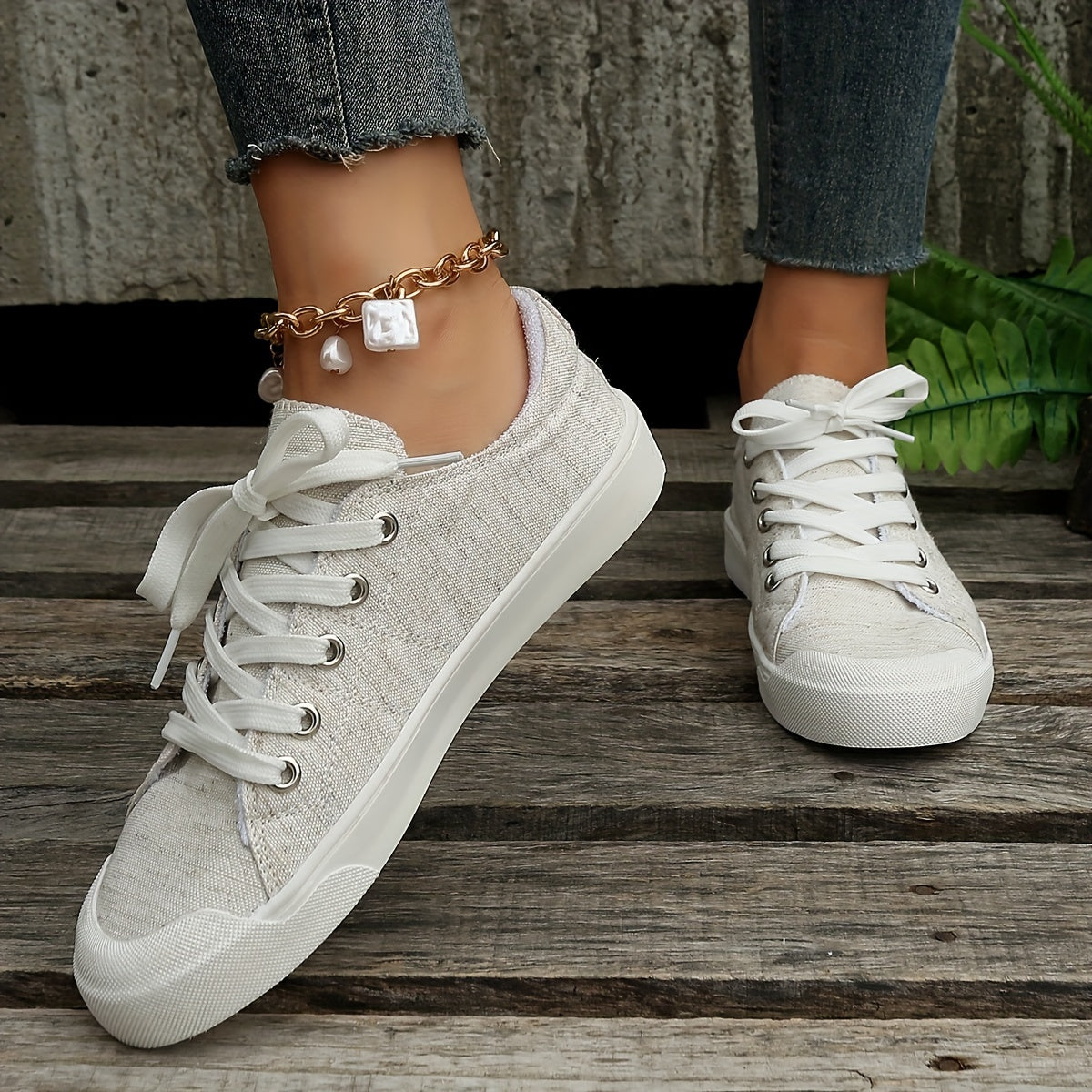 Women's Solid Canvas Shoes Casual Lace Up Daily Travel Shoes Lightweight
