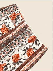 Patchwork Print High Rise Flare Leg Trousers