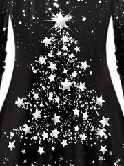 Glitter Christmas Tree & Star Print Tunic Top & Leggings Set