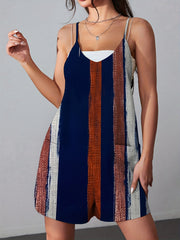 Striped Print Spaghetti Strap Romper Vintage Sleeveless Romper