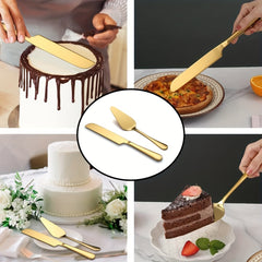 2PCS Cake Serving Set Stainless Steel Cake And Server Set Golden