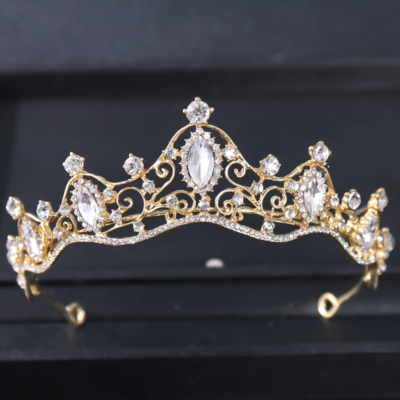 Golden Rhinestone Crown Headband Wedding Tiara