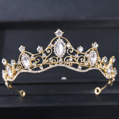 Golden Rhinestone Crown Headband Wedding Tiara