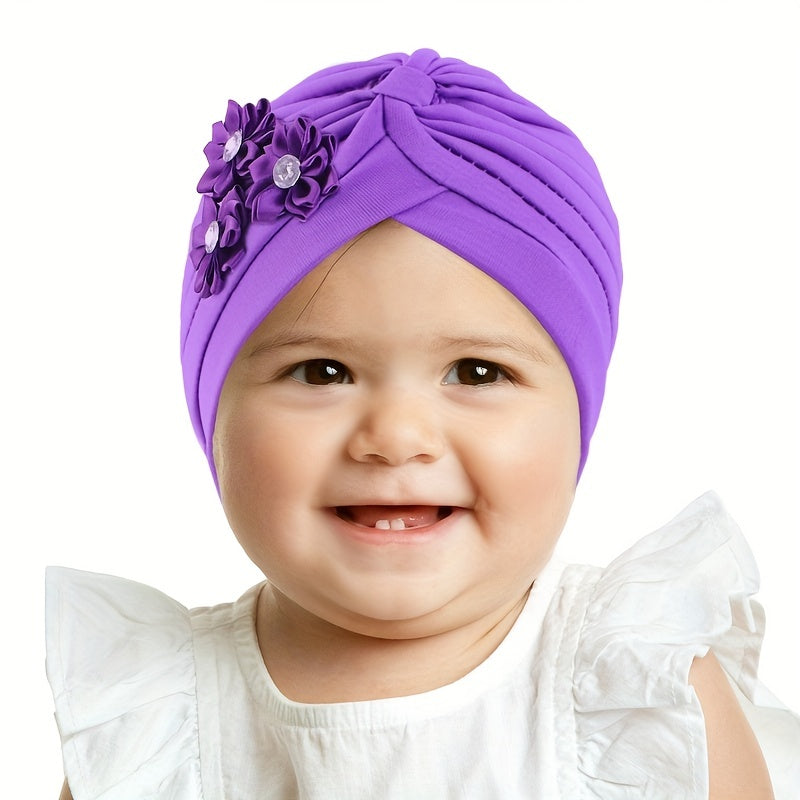 Kids' Diamond Flower Pleated Turban Hat