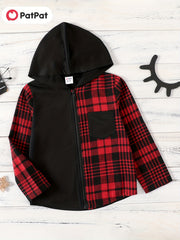 Boys Plaid Hooded Jacket Zip Up Long Sleeve