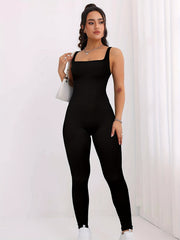 Ribbed Sleeveless Square Neck Jumpsuit Women's Activewear
