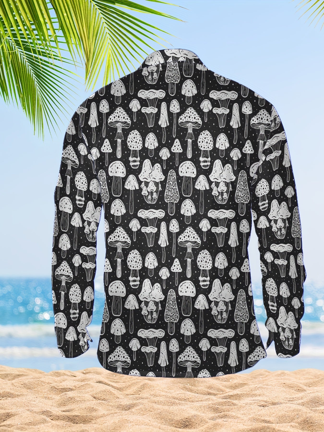 Men's Mushroom Print Button Up Shirt Long Sleeve Casual Outdoor