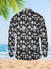 Men's Mushroom Print Button Up Shirt Long Sleeve Casual Outdoor