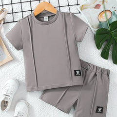 Boy's 2pcs Solid T shirt & Shorts Set Casual Outfits For Summer