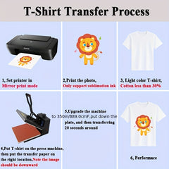 50 Sheets Sublimation Heat Transfer Paper for Custom T Shirts & Bags