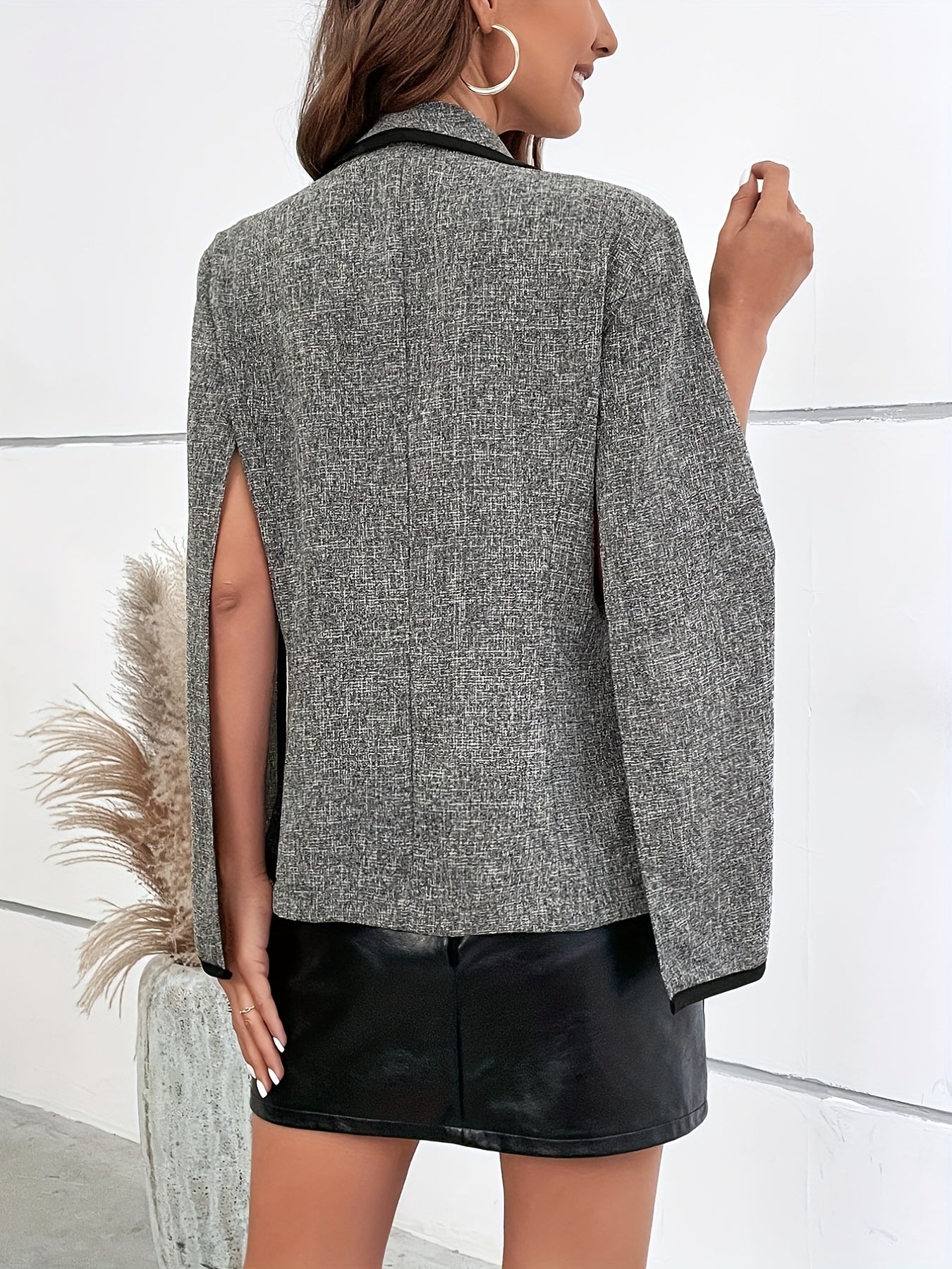 Split Long Sleeve Blazer Lapel Open Front Outerwear Women's Clothing