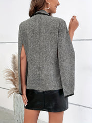 Split Long Sleeve Blazer Lapel Open Front Outerwear Women's Clothing
