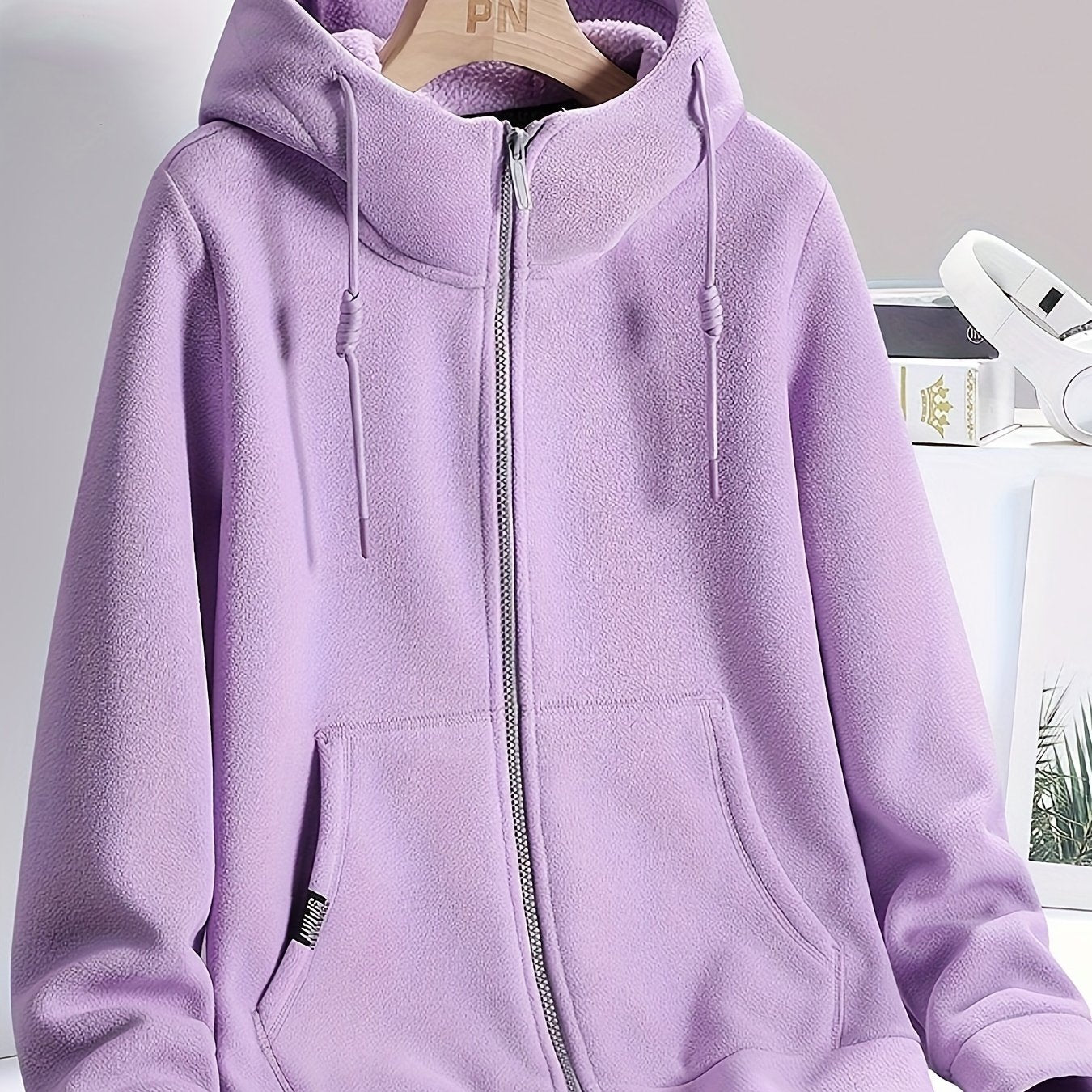 Warm Fleece Hooded Jacket with Zipper Pocket